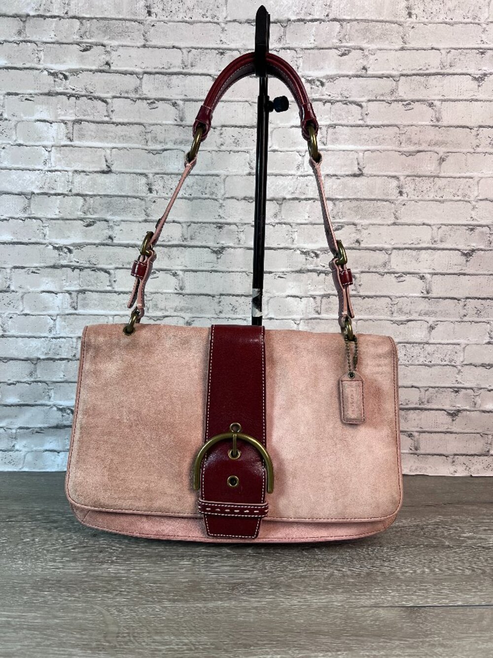 rare Coach 9664 Soho Shoulder Flap Pink Suede Leather Bag Vintage Y2K